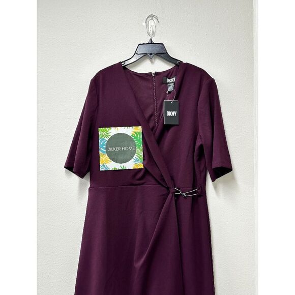 DKNY Women's Side-Knot V-Neck Sheath Dress - Raisin 10 - Picture 2 of 6